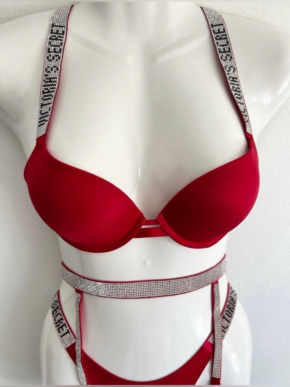 Red Rhinestone Strap Lingerie Set - Picture 3 of 12